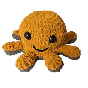 Reversible Crochet Octopus Toy Yellow Gray Happy Sad Mood Handmade
